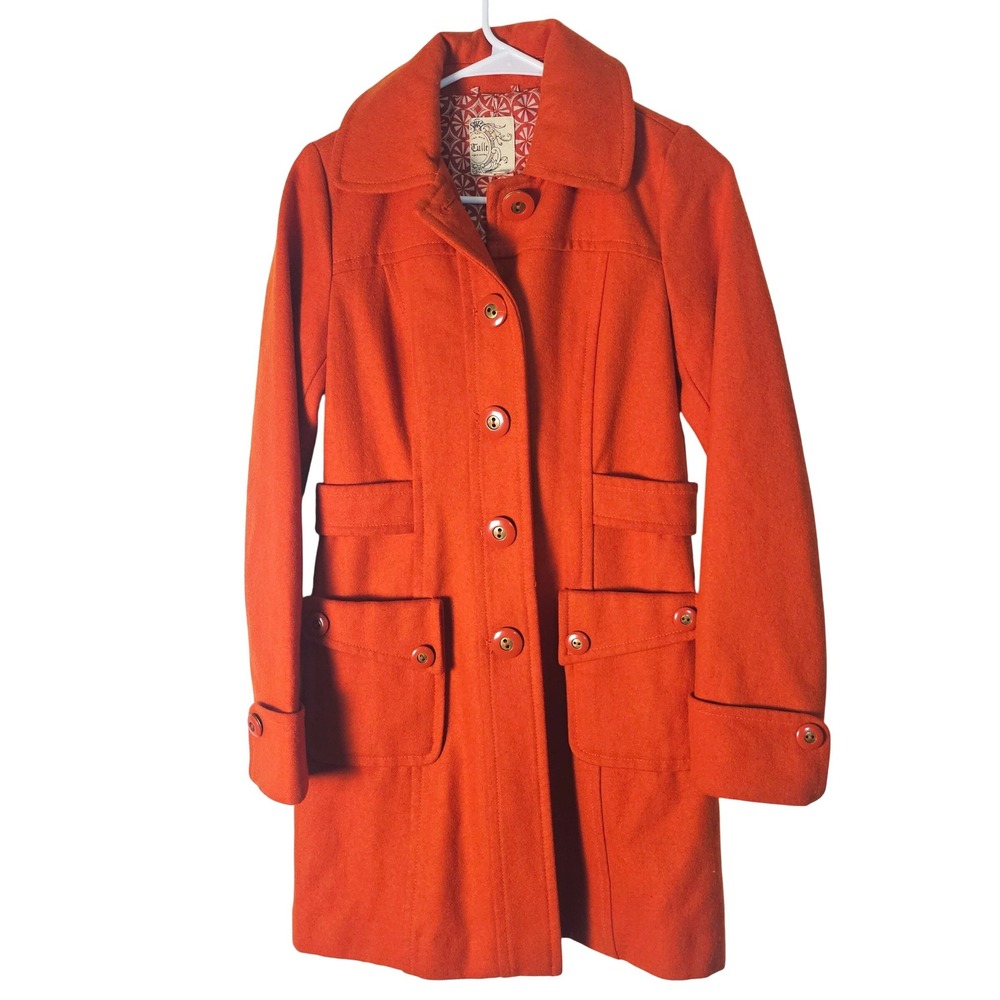 Tulle Orange Wool Blend Button Front Peacoat XS Martingale Back Anthropologie